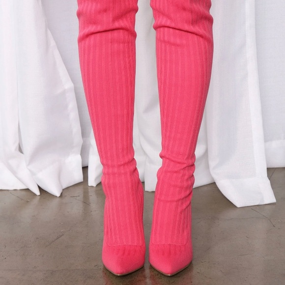 Pink Thigh High Knee Boots - Picture 3 of 4